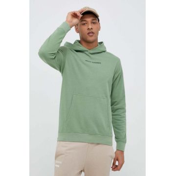 Helly Hansen bluză bărbați, culoarea verde, cu glugă, cu imprimeu 53251