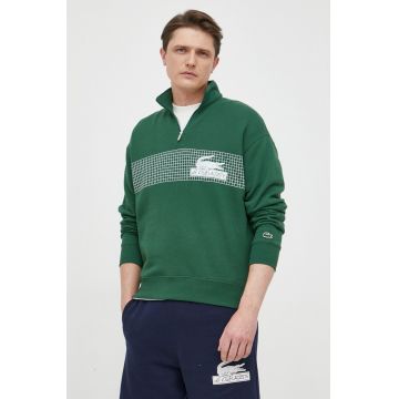 Lacoste hanorac de bumbac barbati, culoarea verde, cu imprimeu