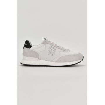 Pantofi sport low-top de piele si piele intoarsa cu logo metalic