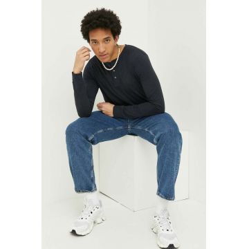 Superdry longsleeve barbati, culoarea albastru marin, neted