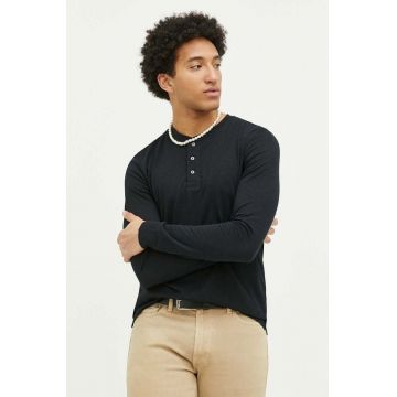 Superdry longsleeve barbati, culoarea negru, neted