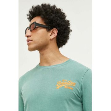 Superdry longsleeve din bumbac culoarea verde, cu imprimeu
