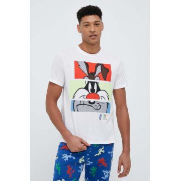 United Colors of Benetton tricou de pijama din bumbac x Looney Tunes culoarea alb, modelator