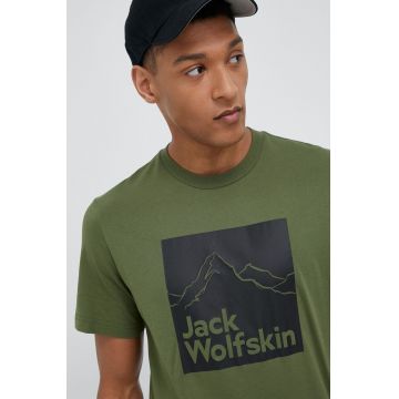 Jack Wolfskin tricou din bumbac culoarea verde, modelator