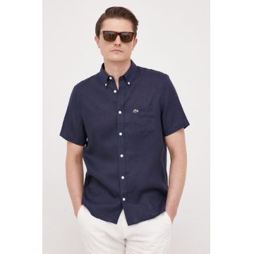 Lacoste camasa de in culoarea albastru marin, cu guler button-down, regular