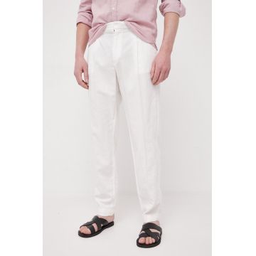 Pepe Jeans pantaloni din amestec de in Arrow culoarea alb, drept