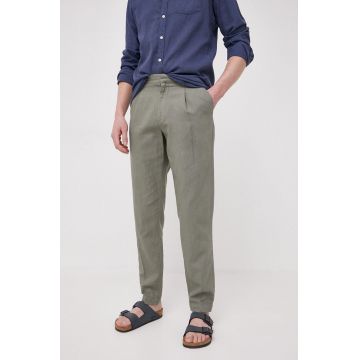 Pepe Jeans pantaloni din amestec de in Arrow culoarea verde, drept