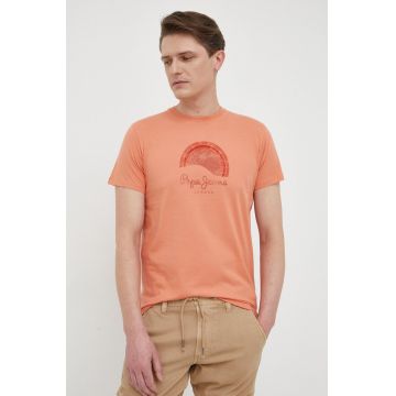 Pepe Jeans tricou din bumbac Richmond culoarea portocaliu, cu imprimeu