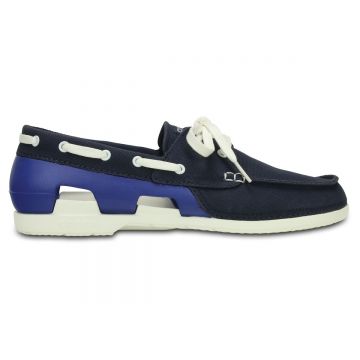 Pantofi Crocs Men's Beach Line Lace-up Boat Shoe Albastru - Navy/White