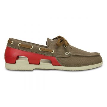 Pantofi Crocs Men's Beach Line Lace-up Boat Shoe Maro - Walnut/Stucco