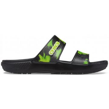 Papuci Classic Crocs Tie-Dye Graphic Sandal Negru - Black/Lime Punch