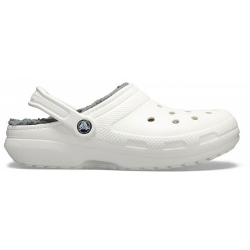 Saboti Crocs Classic Lined Clog Alb - White/Grey