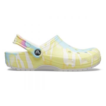 Saboti Crocs Classic Tie-Dye Graphic Clog Alb - White/Multi