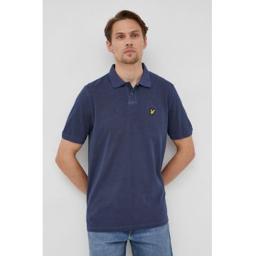 Lyle & Scott polo de bumbac culoarea albastru marin, neted