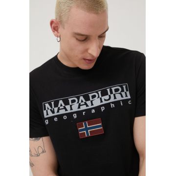 Napapijri tricou din bumbac culoarea negru, cu imprimeu