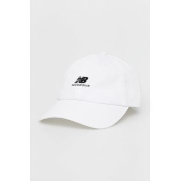 New Balance șapcă din bumbac LAH01003WHT culoarea alb, cu imprimeu LAH01003WHT-WHT