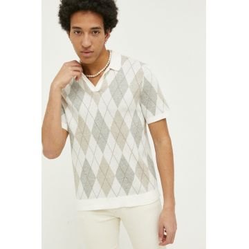 Abercrombie & Fitch tricou polo barbati, culoarea bej, modelator