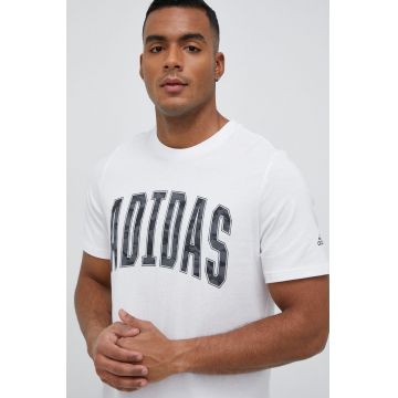 adidas tricou din bumbac culoarea alb, cu imprimeu