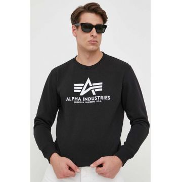 Alpha Industries bluză Basic Sweater bărbați, culoarea negru, cu imprimeu 178302.03-Black