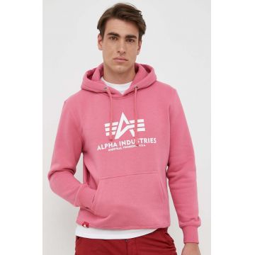 Alpha Industries bluza barbati, culoarea roz, cu glugă, cu imprimeu