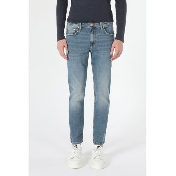 Blugi slim fit cu talie medie - Albastru prafuit