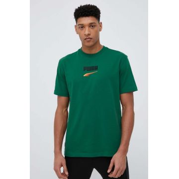 Puma tricou din bumbac culoarea verde, cu imprimeu
