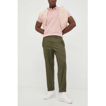 Sisley pantaloni barbati, culoarea verde, mulata