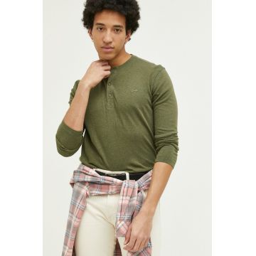 Superdry longsleeve din bumbac culoarea verde, neted