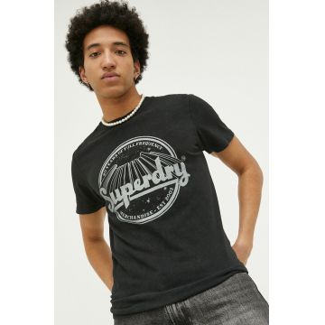 Superdry tricou din bumbac culoarea negru, cu imprimeu