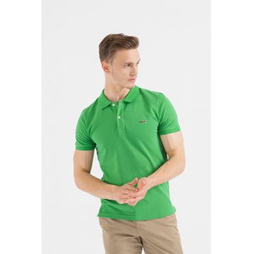 Tricou polo slim fit din material pique