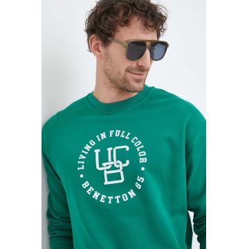 United Colors of Benetton hanorac de bumbac barbati, culoarea verde, cu imprimeu