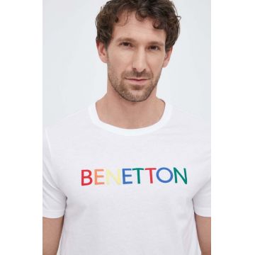 United Colors of Benetton tricou din bumbac culoarea alb, cu imprimeu