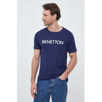 United Colors of Benetton tricou din bumbac culoarea albastru marin, cu imprimeu