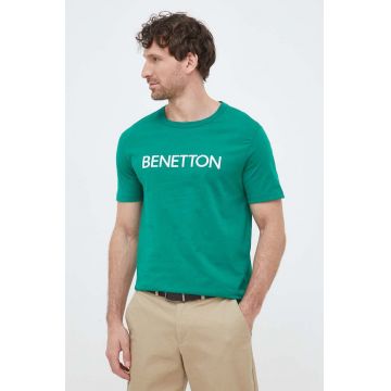 United Colors of Benetton tricou din bumbac culoarea verde, cu imprimeu