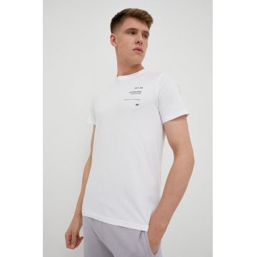 4F tricou din bumbac culoarea alb, cu imprimeu