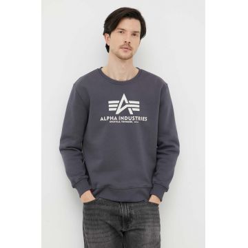 Alpha Industries bluza barbati, culoarea gri, cu imprimeu