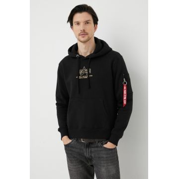 Alpha Industries bluza barbati, culoarea negru, cu glugă, cu imprimeu