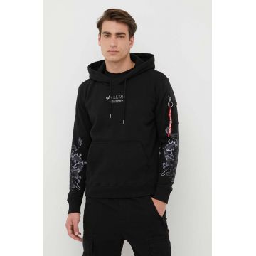 Alpha Industries bluza barbati, culoarea negru, cu glugă, cu imprimeu