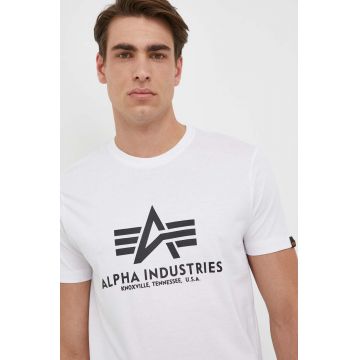 Alpha Industries tricou din bumbac barbati, culoarea alb, cu imprimeu