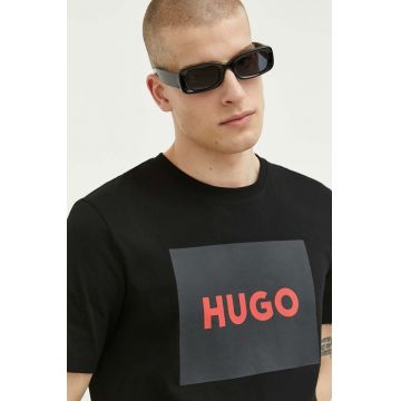 HUGO tricou din bumbac culoarea negru, cu imprimeu