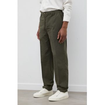 Les Deux pantaloni din amestec de in culoarea verde, mulata