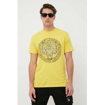 PLEIN SPORT tricou barbati, culoarea galben, cu imprimeu