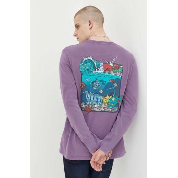 Superdry longsleeve din bumbac culoarea violet, cu imprimeu