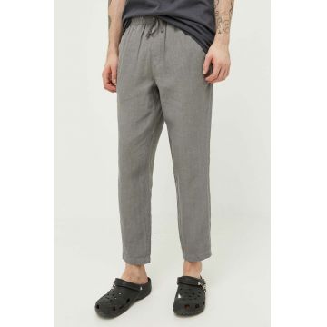 Superdry pantaloni din in culoarea gri, drept