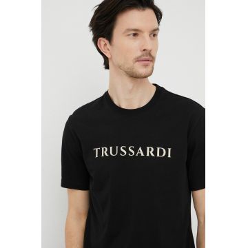 Trussardi tricou din bumbac culoarea negru, cu imprimeu