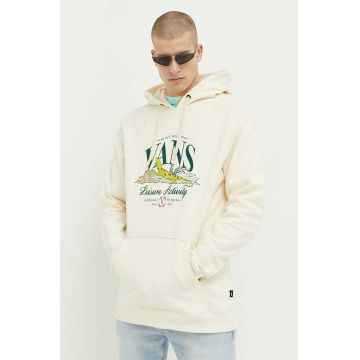Vans hanorac de bumbac barbati, culoarea bej, cu glugă, cu imprimeu