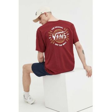 Vans tricou din bumbac culoarea bordo, cu imprimeu
