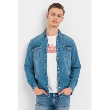 Camasa de denim cu buzunare pe piept