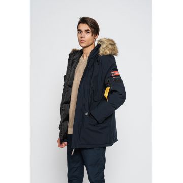Geaca cu gluga si vatelina - cu garnitura de blana sintetica Bernard - Bleumarin
