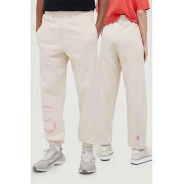 adidas by Stella McCartney pantaloni de trening din bumbac culoarea bej, cu imprimeu